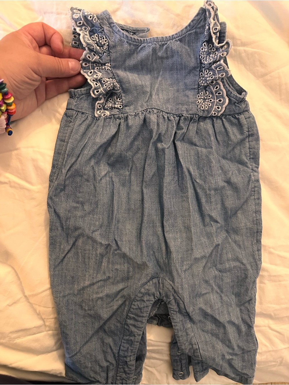 GAP Light Blue Chambray Ruffle Romper